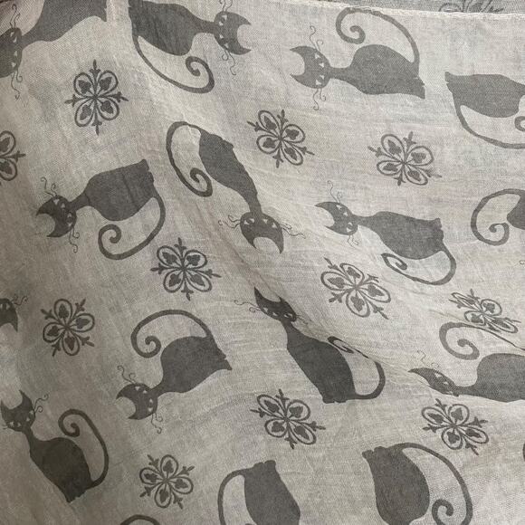 Womens Black Cat Rectangle Scarf Gray Lightweight Halloween Fall Frayed Neutral - Picture 2 of 10